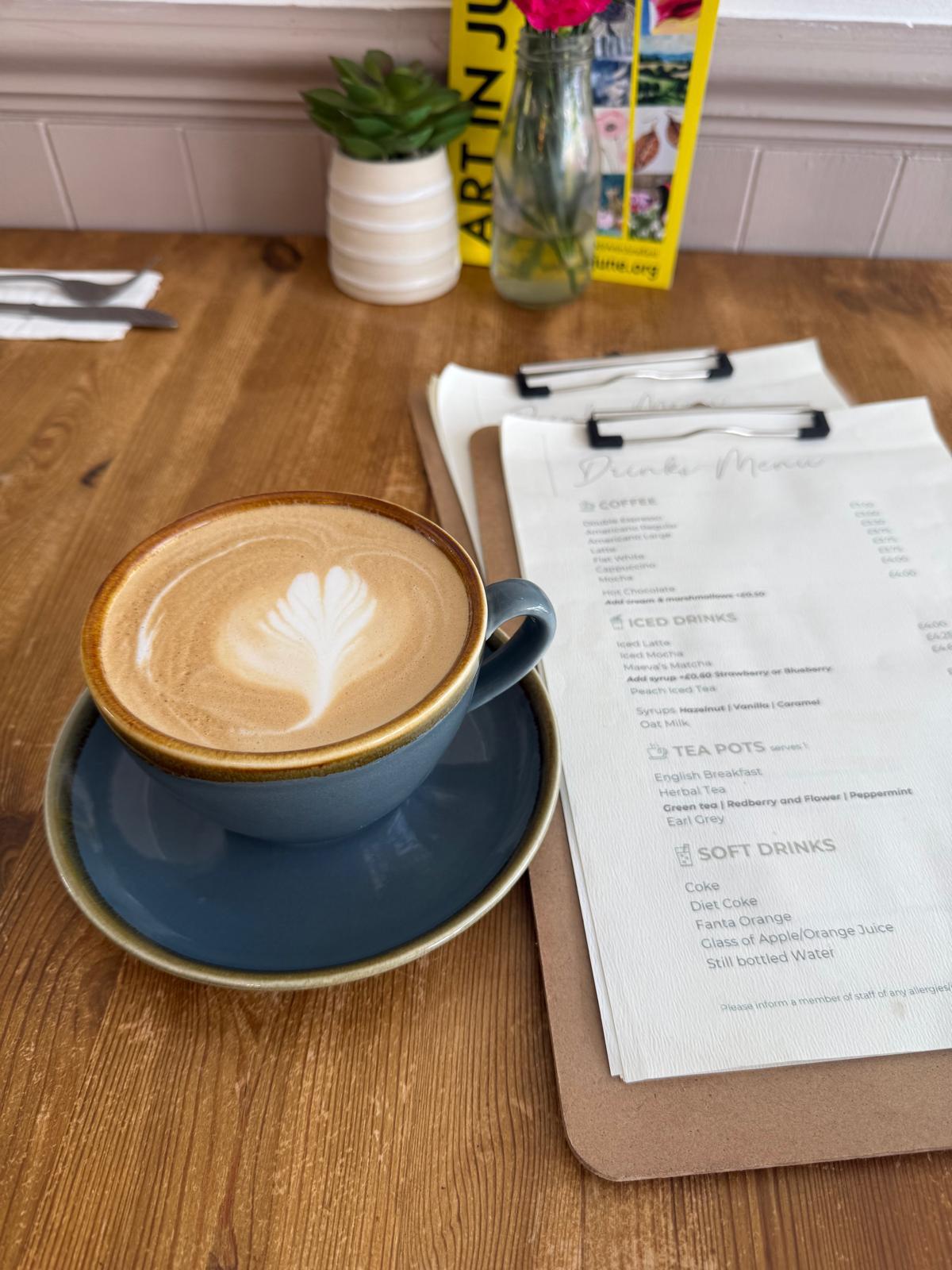 Latte art with drinks menu