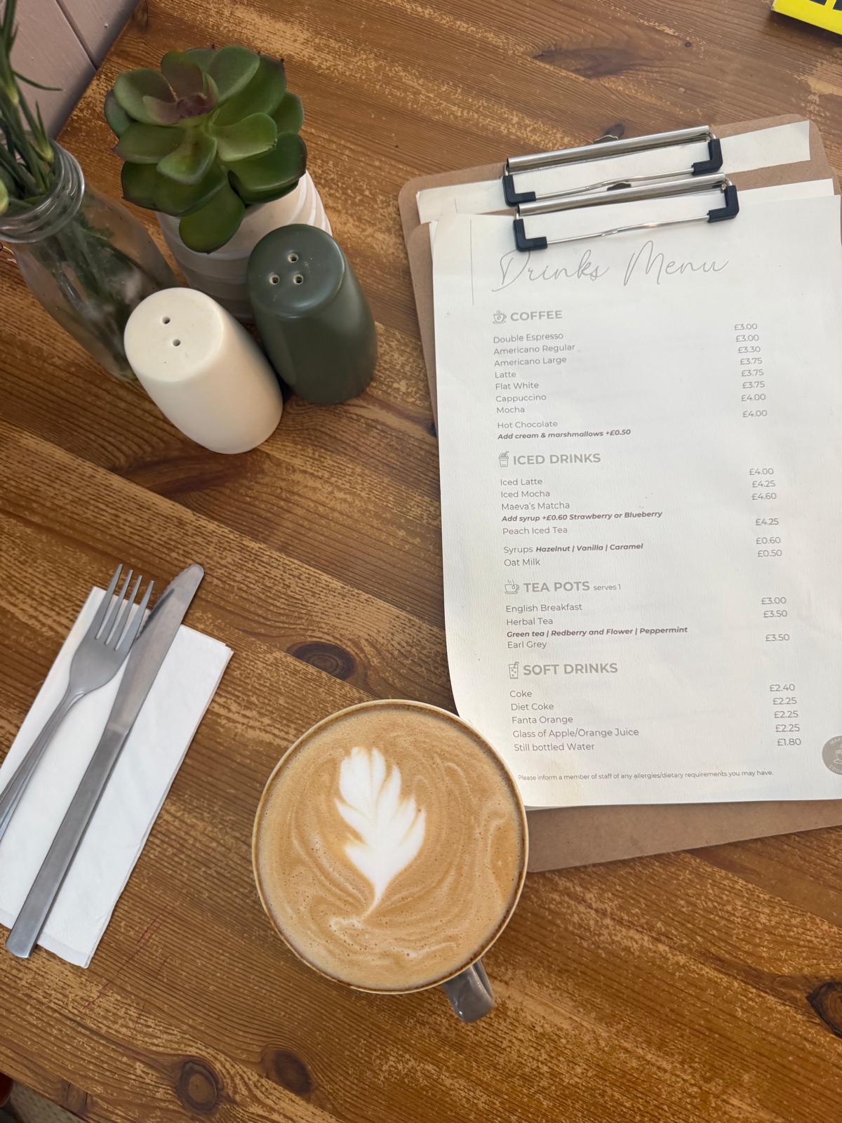Flat white and drinks menu