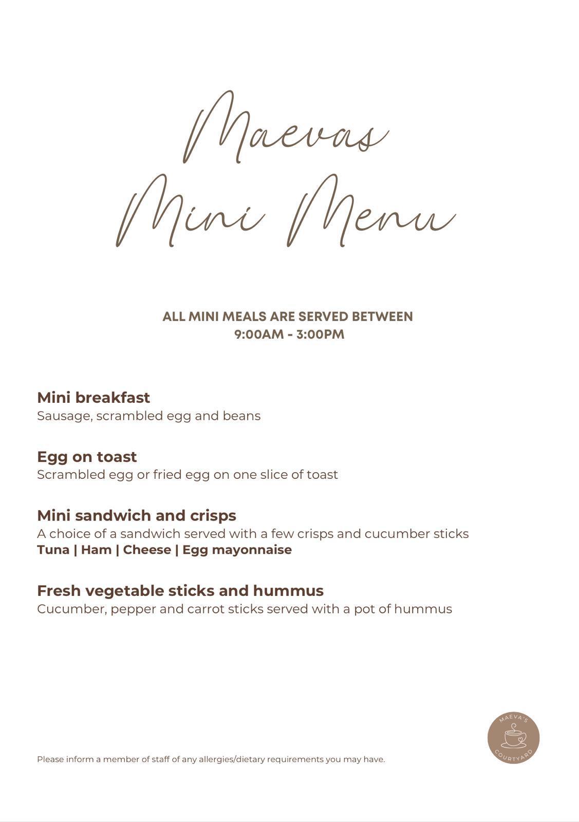 Mini Menu menu at Maeva's Courtyard